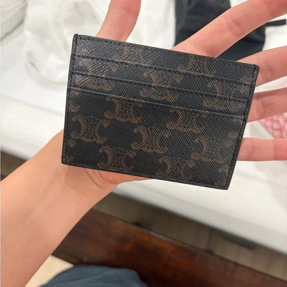 Celine Black and Brown Card Holder with Gold Logo - Picture 2 of 4